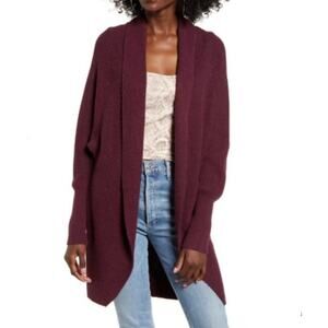 NWT Leith Dolman Sleeve Long Cardigan Open Front Sweater Burgundy Purple Small